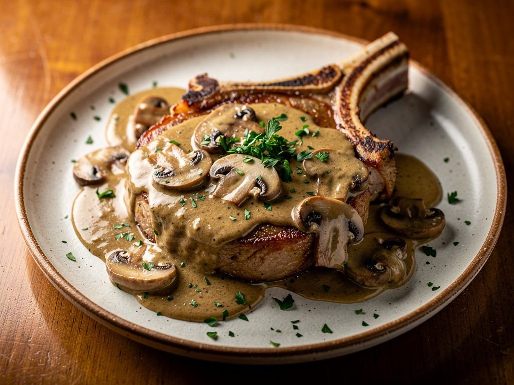 Pan-Seared Pork Chops with Mushroom Gravy