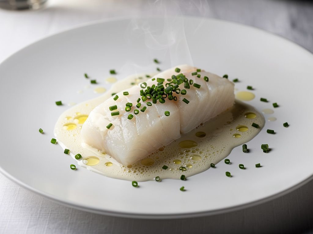 Poached Halibut in White Wine Beurre Blanc