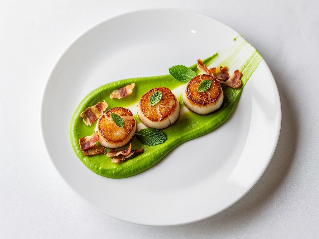 Seared Scallops with Sweet Pea Puree